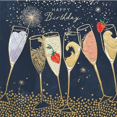 Image of Paperlink General Female Open Birthday Card for Women Champagne Flutes with Confetti, Strawberries and Embossed Foil Eco Friendly &amp; Recyclable