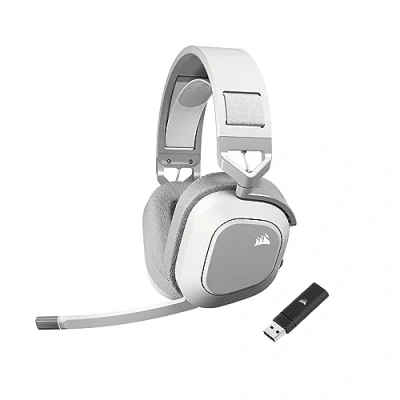 Image of CORSAIR HS80 MAX WIRELESS Multiplatform Gaming Headset with Bluetooth Dolby Atmos Broadcast Quality Microphone iCUE Compatible PC, Mac, PS5, PS4, Mobile White