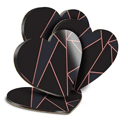 Image of Destination Vinyl ltd Great Coasters (Set of 4) Heart Rose Gold Black Art Deco Elegant Pattern Drink Glossy Coasters/Tabletop Protection for Any Table Type #24121