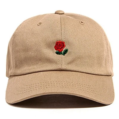 Image of Thenice Rose Embroidered Adjustable Strapback Hat Baseball Cap (Khaki)