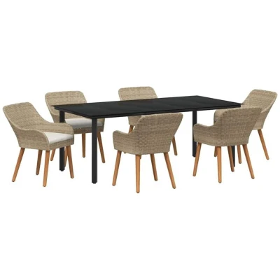 Image of vidaXL 7 Piece Garden Dining Set Beige Poly Rattan