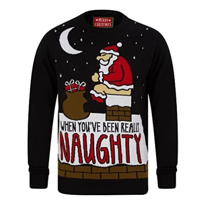 Image of Tokyo Laundry Really Naughty Crew Neck Jumper in Jet Black Merry Christmas XL