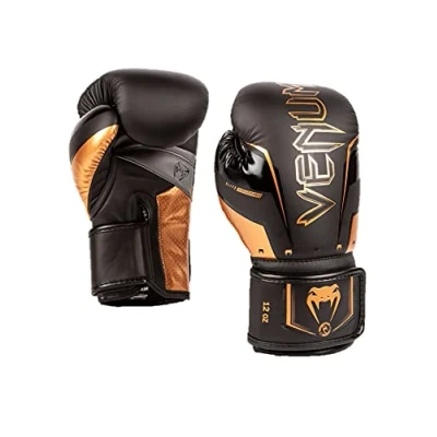 Image of Venum Unisex Adult Elite Boxing Gloves, Black/Bronze, 8 oz