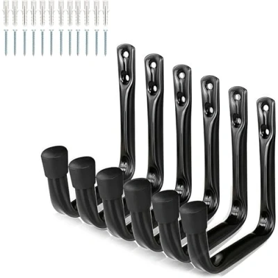 Image of Eidoct Garage Storage Heavy Duty J Hooks, 6 Pack Wall Mount Steel Utility Hanger Bike, Wood, Metal, Board and Stick,Garden Tools,Ladder Hooks (12cm x 10cm)