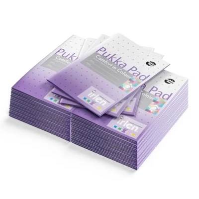 Image of Pukka Pad Irlen A5 Exercise Book Pack of 40 Staple Bound Notebooks with 80 Pages, Sheets 80GSM Paper Designed Guidance from the Institute to Help Visual Processing Lavender