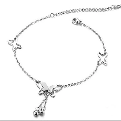 Image of Crystal Butterfly Anklet Bracelet Diamond Tassels Hollow Rhinestone Beach Foot Chain Barefoot Sandals Jewelry for Women Girls Teens (Silver)