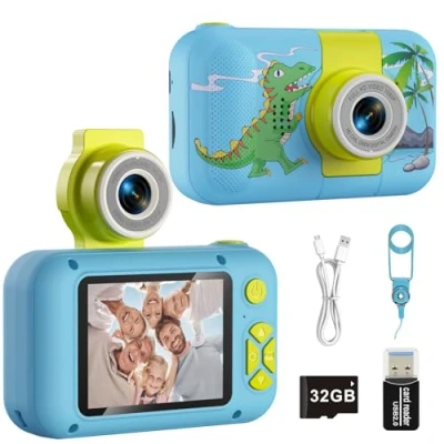 Image of Kids Camera Toys for 3 4 5 6 7 8 9 10 11 12 Year Old Girls/Boys,Kids Digital Toddler,Christmas Birthday Festival Gifts Kids,Video Selfie with 32GB TF Card