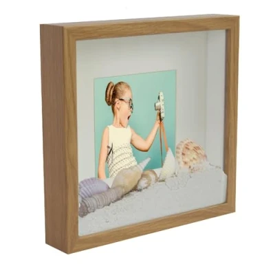 Image of BD ART Square Shadow Box 3D 9x9x1 Inch, Display Photo Frames, Rustic Oak, Picture Frame with Wall and Tabletop, for Crafts, Photos, Souvenir, Baby Items, dried Flowers, Medals