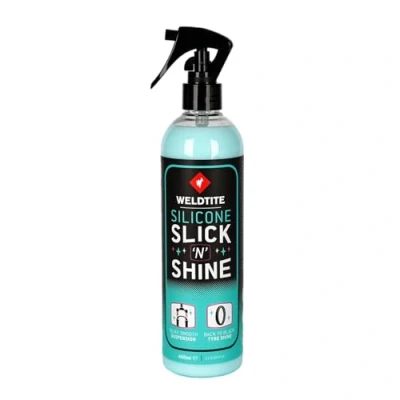 Image of WELDTITE Silicone Slick ‘N’ Shine Spray Bottle Tyre Dressing &amp; Suspension Lubricant for Bikes, 400 ml