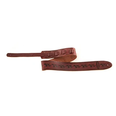 Image of Ovation guitar straps, Premium leather signature &quot;leaf&quot;, ruby red