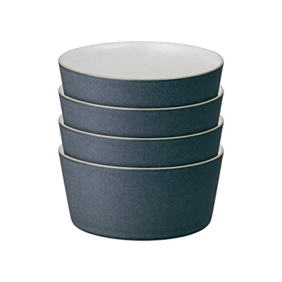 Image of Denby Impression Charcoal Blue Straight Rice Bowls Set of 4 Dishwasher Microwave Safe Modern Crockery Ceramic Stoneware Tableware