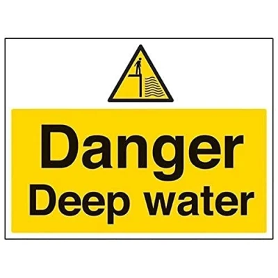 Image of V Safety 66016BF R Danger Deep Water Sign Landscape 400mm x 300mm 1mm Rigid Plastic, Black/Yellow