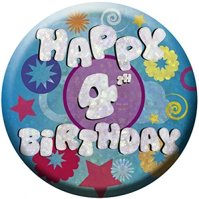 Image of Amscan Holog Happy 4th Birthday Small Badge Party Accessory