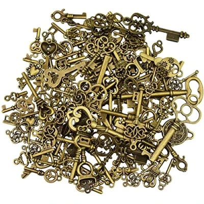 Image of CENPEK 125Pcs Antique Bronze Vintage Skeleton Key Charms DIY Necklace Pendant for Wedding Party Favor and Birthday