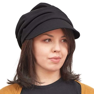 Image of CHARM Organic Cotton Sun Hat for Women Summer Spring Folding Visor UV Protection, Chemo and Sensitive Skin Black