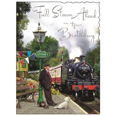 Image of Jonny Javelin Greeting Card (JJ4320) Male Birthday Steam Train Silver Foil Embossed Finish