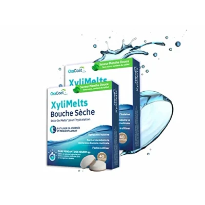 Image of OraCoat XyliMelts 80 Adhesive Tablets for Caries and Dryness Discreet Can be Used in Sleep Vegan Mild Mint