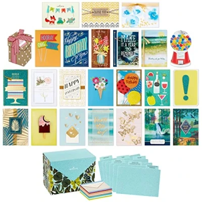 Image of Hallmark Pack of 24 Handmade Assorted Boxed Greeting Cards, Modern Greenery—Birthday Baby Shower Wedding Sympathy Thinking You Thank Cards
