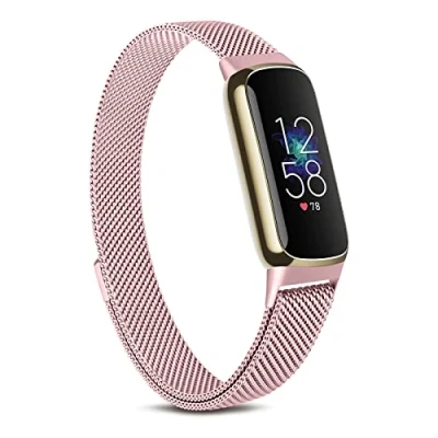 Image of Demark Strap Compatible with Fitbit Luxe Strap, Adjustable Stainless Steel Loop Mesh Magnetic Replacement for Fitness Tracker Women Men(Pink)