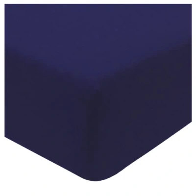 Image of Sleepdown Jersey Melange Navy Fitted Sheet Warm Cosy Easy Care Plain Yarn Dyed Bedsheet Bed Linen King (150cm x 200cm), Polycotton