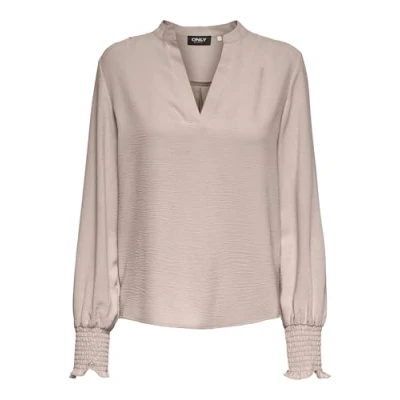 Image of ONLY Women&#039;s Onlmette V Neck Ls Smock Top Noos WVN Blouse, Gray Morn, Large