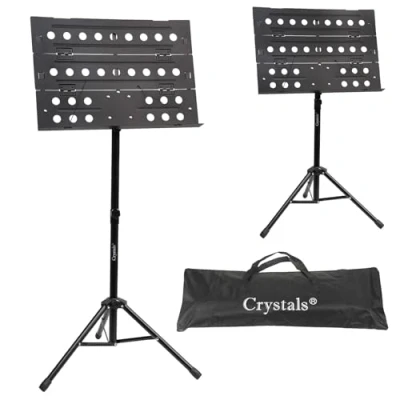 Image of Crystals Music Stand for Sheet Foldable with Adjustable Tripod Base Portable Heavy Duty Folding Book Carrying Bag