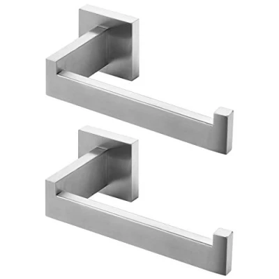 Image of HITSLAM Brushed Nickel Toilet Roll Holder Wall Mounted Premium 304 Stainless Steel Paper for Bathroom Rustproof Square 2 Pack
