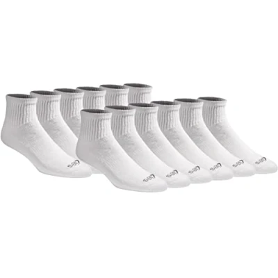 Image of Dickies Men&#039;s Dri tech Moisture Control Quarter Socks, Available in M XXL (6, 18 Casual, Solid White (12 Pairs), Medium (Pack of 12)