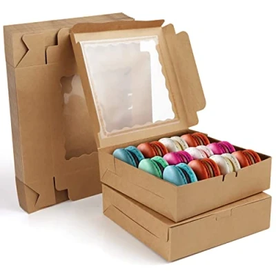 Image of BELLE VOUS 12 Pack of Brown Paper Kraft Single Bakery Pastry Boxes with Windows 23 x 6.5cm/9.06 9.06 2.56 Inches Disposable Packaging for Cookies, Cup Cakes, Desserts, Pies &amp; Gifts