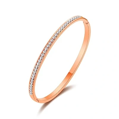 Image of Philip Jones Rose Gold Plated Channel Set Bangle Created with Zircondia® Crystals (7 Inch)