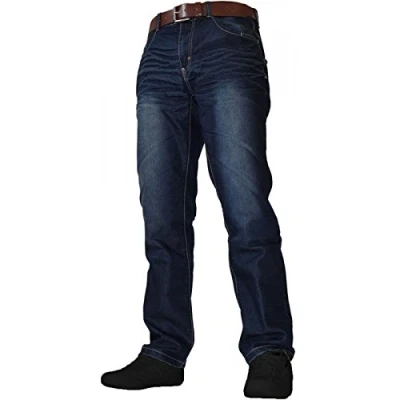 Image of Crosshatch Farrow Mens Belted Jeans Soft Fabric Straight Leg Dark WASH Pants[Dark Wash,36&quot; Waist Long]