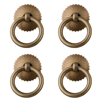 Image of Tiazza 4Pcs Chinese Style Antique Brass Ring Pull Handle Kitchen Cabinets Wardrobe Drawer Furniture Hardware Retro Small (Antique Bronze)