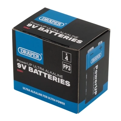 Image of Draper PowerUP Ultra Alkaline 9V Batteries (Pack of 4)