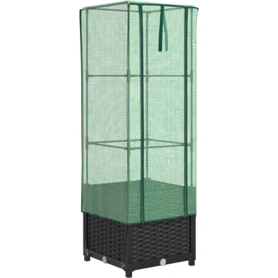 Image of vidaXL Raised Bed with Greenhouse Cover Rattan Look 40x40x139 cm