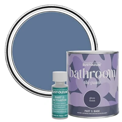Image of Rust Oleum Blue Water Resistant Bathroom Tile Paint in Gloss Finish River 750ml
