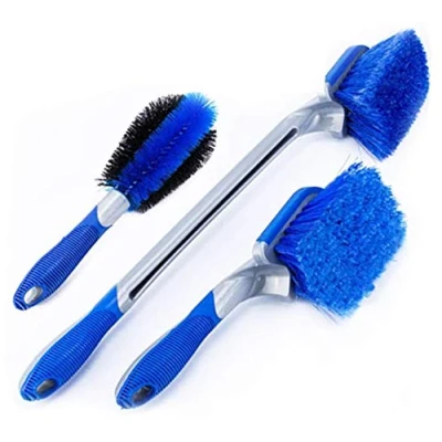Image of KJLM Car Wheel Brush, Brush for Alloy and Tyre Cleaning, Rim Cleaner Your Car, Motorcycle or Bicycle Tire Washing Tool 3 Piece Set (Blue)