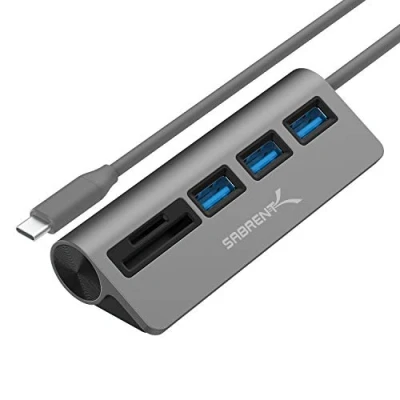 Image of SABRENT USB Hub Memory Card Reader, SD MicroSD 3 Ports 3.2 5Gbps, Multi Docking Station, for PC, Laptop iMac, MacBook (HB U3CR)