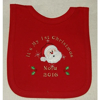 Image of Baby’s 1st Personalised Santa Applique Christmas Bib. (Red)