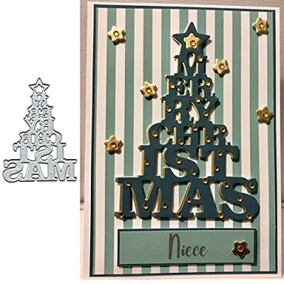 Image of Star Christmas Tree Metal Die Cuts,Merry Word Snowflake Card Cutting Dies Cut Stencils DIY Scrapbooking Album Decorative Embossing Paper Festival Making