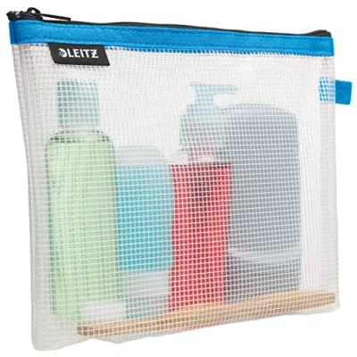Image of Leitz Wow Cosmetic Travel Pouch, Water Resistant, Ideal Toiletry Bag, Suitable for Travel, 24x17x3cm Blue