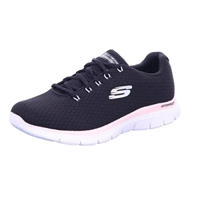 Image of Skechers Women&#039;s Flex Appeal 4.0 Coated Fidelity Sneaker,Black Mesh/Pink Trim,8 UK