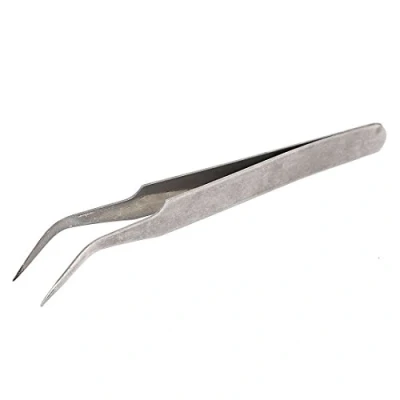 Image of Sourcingmap 45 Degree Angled Pointed Tip Bent Curved Tweezers Silver Tone