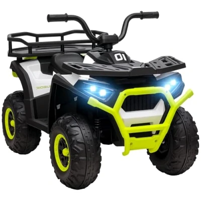 Image of AIYAPLAY 12V Kids Electric Ride on ATV, Battery Powered Quad Bike with 4 Suspension Wheels, Forward Reverse Function, Headlights Music, Storage Basket, for Ages 3 5 Years Green