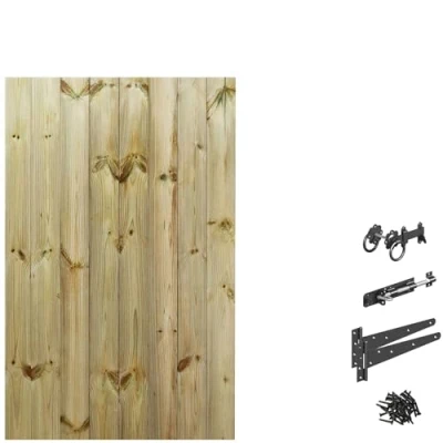Image of Bespoke Custom Made to Measure UPTO HEIGHT: 5ft (150cm High) Tongue &amp; Groove Fully Framed Flat Top Pathway Garden Pedestrian Gate [Width Between 75CM 90CM With Ring Latch Hinge Pack