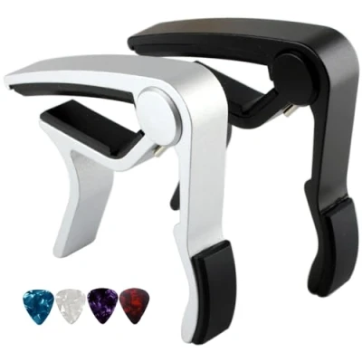 Image of Capo Guitar for Acoustic Electric Ukulele 2 Pack Kapo (Black+Silvery)