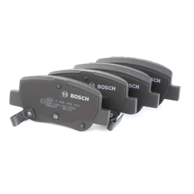 Image of 0446605041 Brake pad set BOSCH 0 986 494 403 Low Metallic with acoustic wear warning anti squeak plate, mounting manual