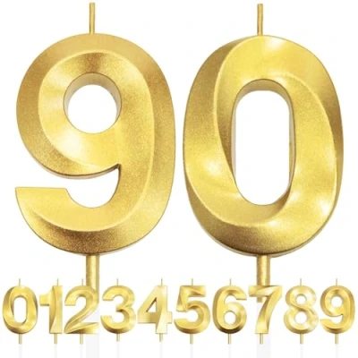 Image of 90th Birthday Candle, 3D Design Gold Glitter Number Candles, Cake Topper Decorations, Candle for Party, Wedding Anniversary, Baby Shower, Party Decoration