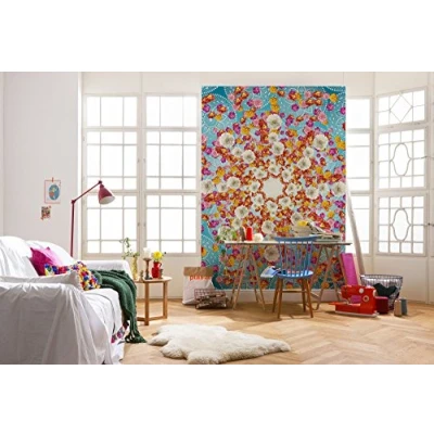 Image of Komar 4 969 184 x 254 cm &quot;Happiness Flower Floral&quot; Wallpaper Mural Pink (Pack of 4)