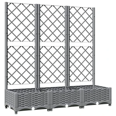 Image of vidaXL Polypropylene Raised Garden Bed with Trellis Light Grey, 120x40x121.5 cm, for Patio/Terrace Gardening