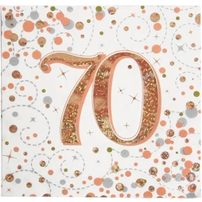 Image of Oaktree UK 635838 Sparkling Fizz 70th Rose Gold 33cm x 3 ply Napkins 16pcs